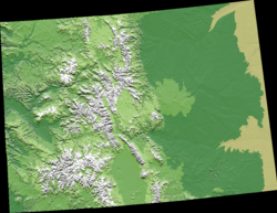 An enlargeable digital elevation map of the state of Colorado