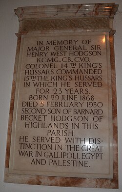 Memorial to Henry Hodgson in St Mary Magdalene's Church, Bolney, West Sussex