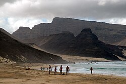 The beach of Calhau, with Monte Verde in the background, on São Vicente