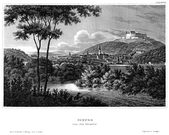 Old print image of Coburg, seen from the south