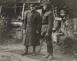 General John J. Pershing (left), C-in-C of the AEF in France, and Major General William H. Johnston, commanding the 91st Division, in the Argonne forest, 26 October 1918