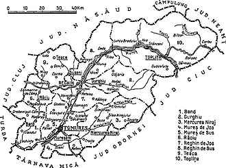 Map of Mureș County as constituted in 1938.
