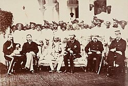 HH Maharaja Sir Jayaji Rao Scindia of Gwalior State, General Sir Henry Daly (Founder of The Daly College), with British officers and Maratha nobility (Sardars, Jagirdars & Mankaris) in Indore, Holkar State, c. 1879