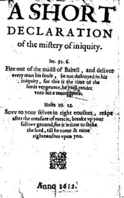 A Short Declaration of the Mistery of Iniquity (1612) by Thomas Helwys. For Helwys, religious liberty was a right for everyone, even for the heretics.
