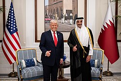 Emir Tamim bin Hamad Al Thani and US President Donald Trump in Lusail, Qatar, during Donald Trump's visit to the Middle East, May 2025