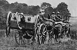 A QF 13-pounder of the Royal Horse Artillery moving into position on the Western Front during World War I