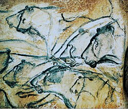 The 'Gallery of Lions', representations of the Eurasian cave lion in Chauvet-Pont-d'Arc Cave, France
