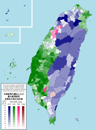 Most commonly used home language in each area, darker in proportion to the lead over the next most common: