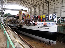 The PS Medway Queen in the Albion Dry Dock, Bristol on her rededication on 27 July 2013, during the Bristol Harbour Festival