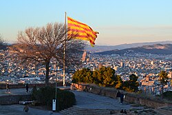 The Senyera flying on the Montjuïc Castle