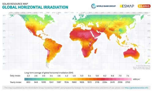 Global map of global horizontal radiation[5]