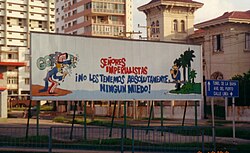 Propaganda sign in front of the United States Interests Section in Havana