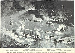 Admiral Farragut's second division passes the forts.