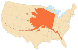 Alaska's size compared with the contiguous states(Albers equal-area conic projection)