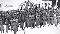 A revolutionary meeting of Russian soldiers in March 1917 in Dalkarby of Jomala, Åland