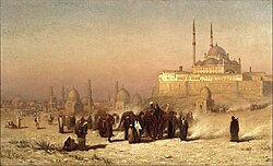 Louis Comfort Tiffany (1848–1933). On the Way Between Old and New Cairo, Citadel Mosque of Mohammed Ali, and Tombs of the Mamelukes, 1872. Oil on canvas. Brooklyn Museum.