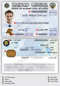 Front and reverse of the Kuwaiti national identity card