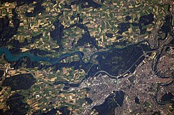 View of Bern from the ISS. The Old City is on the lower right-hand side.