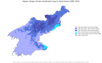North Korea map of Köppen climate classification