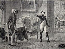 The meeting between French emperor Napoleon I and Austrian diplomat Marquess Klemens von Metternich in the Marcolini Palace in Dresden on 26 June 1813