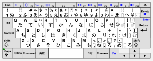 Japanese Apple keyboard layout with Hiragana keys