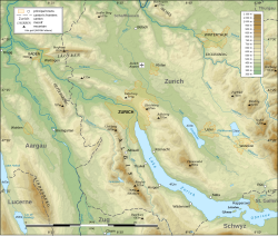 Topographic map of Zurich and surroundings