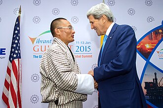 Bhutanese prime minister Tshering Tobgay with U.S. secretary of state John Kerry in 2015[105]