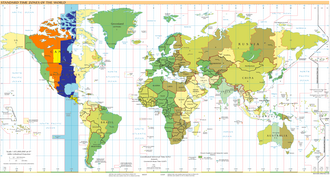 UTC−06:00: blue (January), orange (July), yellow (year-round), light blue (sea areas)