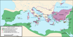 Map of the main Byzantine-Muslim naval operations and battles in the Mediterranean, 7th to 11th centuries