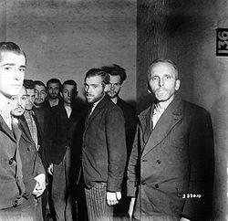 German Gestapo agents arrested after the liberation of Liège, Belgium are pictured in a cell at the Citadel of Liège, October 1944