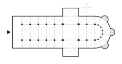 Schematic rendering of typical "side chapels" in the apse of a cathedral, surrounding the ambulatory