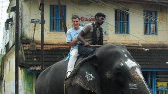 Lauer on an elephant ride during the production of Sahaya Going Beyond
