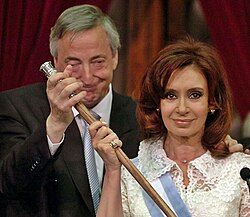 Kirchner and his wife Cristina Kirchner just after her presidency began, 10 December 2007
