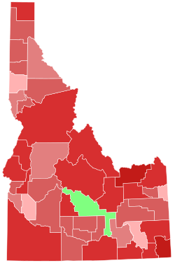 Party registration by Idaho county (January 2023): Republican >= 40% Republican >= 50% Republican >= 60% Republican >= 70% Republican >= 80% Unaffiliated >= 40%