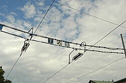 Overhead lines are used for most tram and light rail systems.