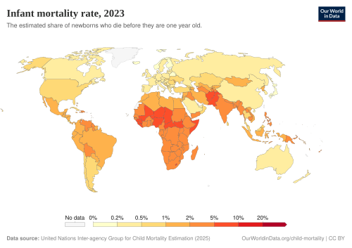 World map of infant mortality rates in 2023