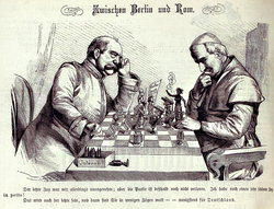 Between Berlin and Rome, Bismarck confronts Pope Pius IX, 1875.