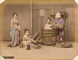 Home bathing (1900s), by Kusakabe Kimbei