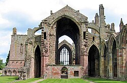 The ruins of Melrose Abbey. Founded in 1137, this Cistercian monastery became one of David's greatest legacies.