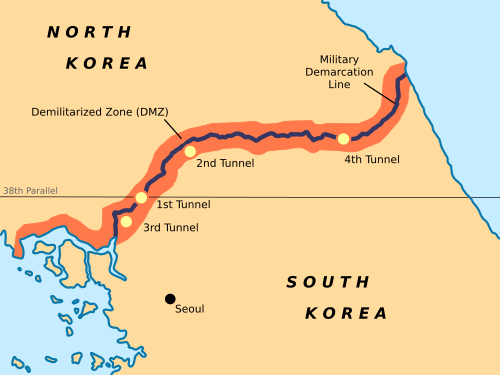 Closeup of the Korean Demilitarized Zone that surrounds the Military Demarcation Line