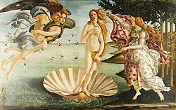 The Birth of Venus (c. 1485) by Sandro Botticelli,[10] Uffizi, Florence