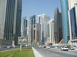 Doha's Al Dafna area with the high-rises seen on the waterfront and the villa compounds and other residential areas seen in the background