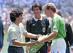 Diego Maradona and Karl-Heinz Rummenigge prior to the 1986 World Cup final between Argentina and West Germany