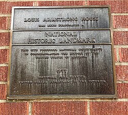 National Historic Landmark plaque on the Louis Armstrong House