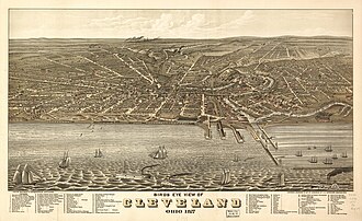Bird's-eye view of Cleveland in 1877