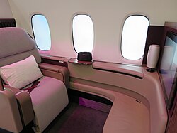 Qatar Airways' First Class Airbus A380 cabin mockup at ITB Berlin
