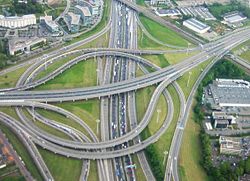 A turbine interchange between A201 and the Brussels Ring (R0) in Brussels50°53′30.1″N 4°27′15.3″E﻿ / ﻿50.891694°N 4.454250°E