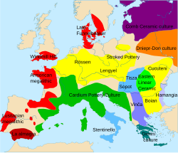 Map showing distribution of some of the main culture complexes in Neolithic Europe, c. 3500 BC