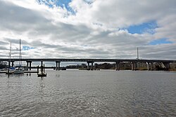 Altamaha River on the border of McIntosh and Glynn Counties, Georgia, USA: The bridge is over US Highway 17.