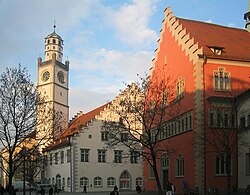 Ravensburg, Blaserturm (trumpeter's tower), Waaghaus (weighing house) and city hall